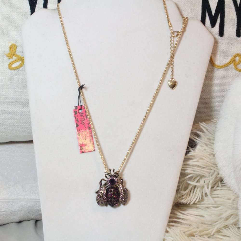 Betsey Johnson Purple Crystal Rhinestone Bee Bumble Bee Insect Pin or Necklace - Picture 8 of 11